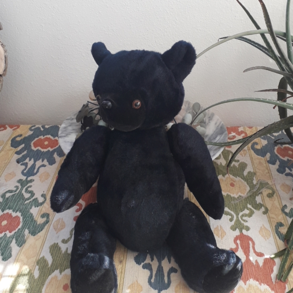 Vintage 1930's Articulated Black Mohair  Teddy Bear